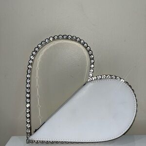 Heart-Shaped White Clutch with Rhinestones